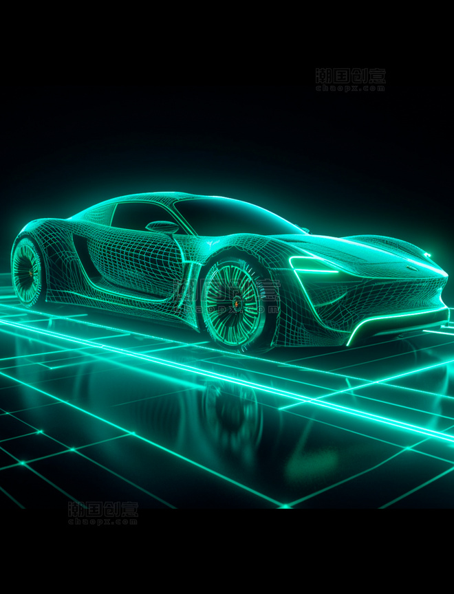 未来概念超跑绿色光线透视感汽车