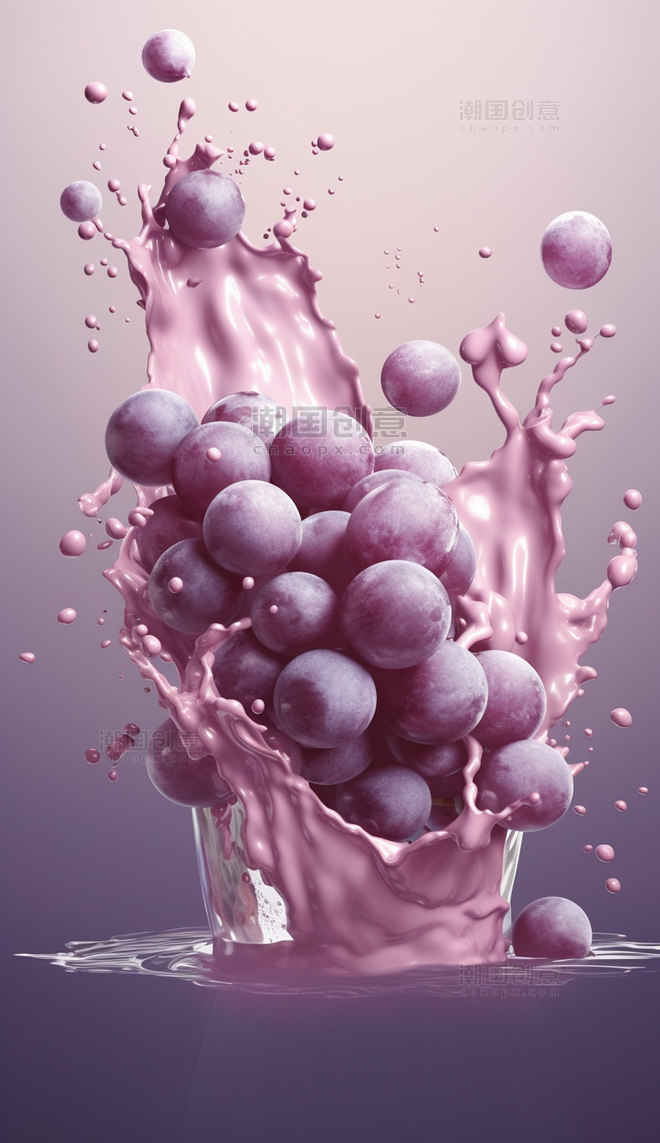 葡萄 牛奶 酸奶 碰撞 特写照 数字作品 数宇插画 AI AI作品