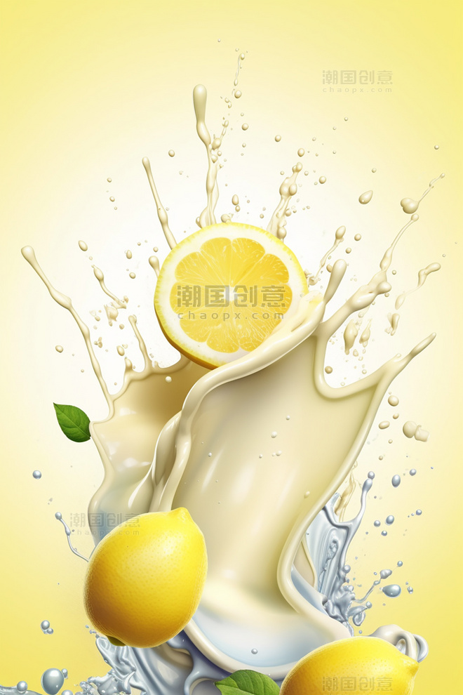 水果柠檬牛奶海报几个柠檬牛奶飞溅插图