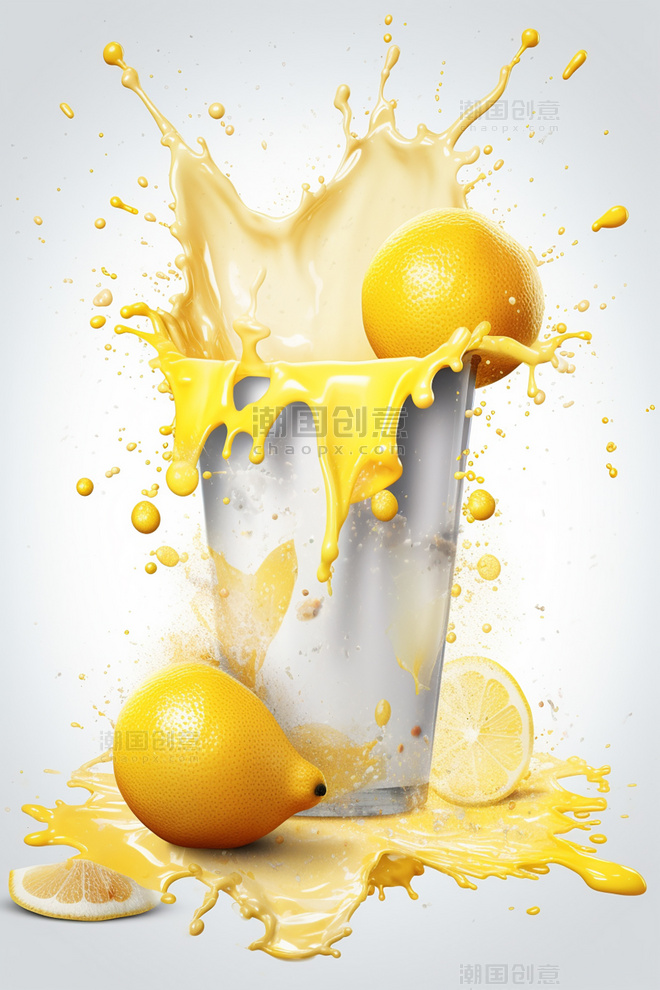 牛奶水果柠檬海报几个柠檬牛奶飞溅插图