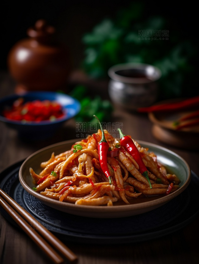 中式餐饮川菜爆炒鸡爪辣鸡爪中餐中国菜摄影图高清食物拍摄