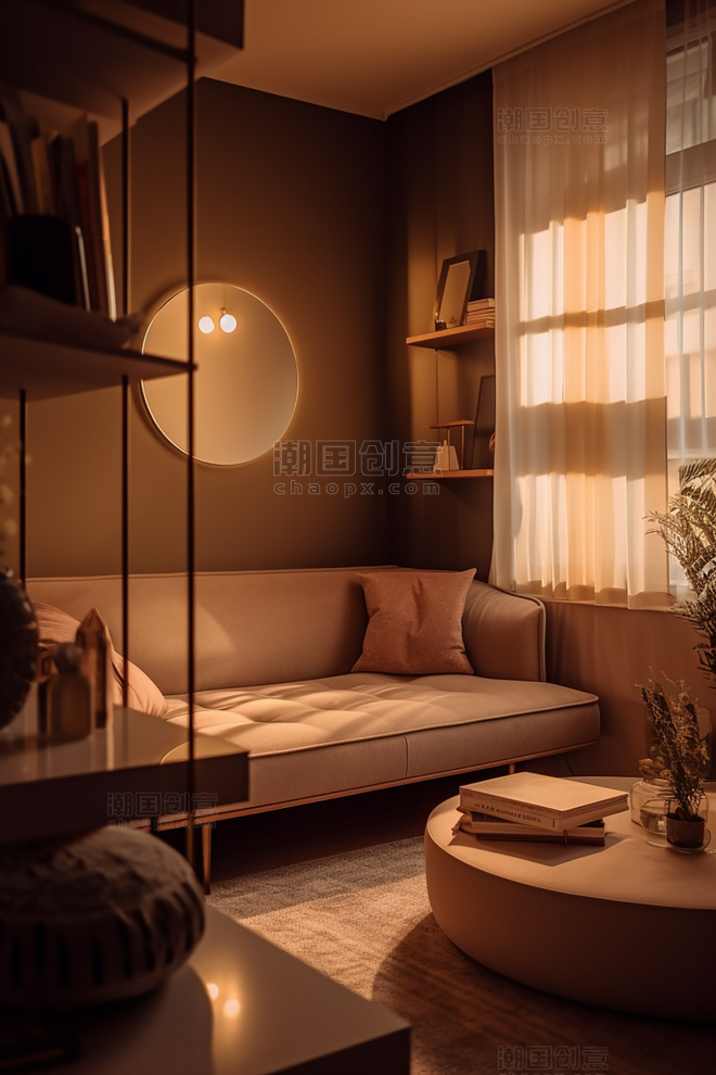 温暖的光线柔和的装饰室内设计客厅优雅拍摄的房地产照片