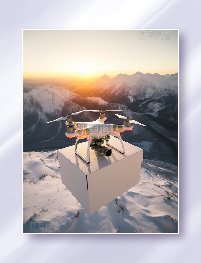 偏远山区雪山高空进行物资包裹运送的高科技智能无人机