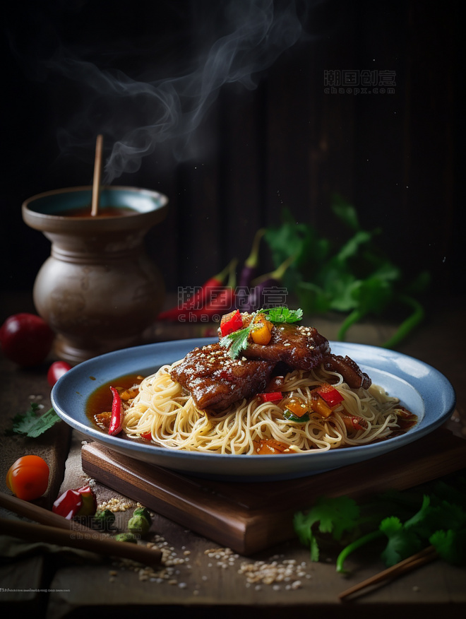 美味面和肉中餐中式餐饮川菜中国菜摄影图高清食物拍摄