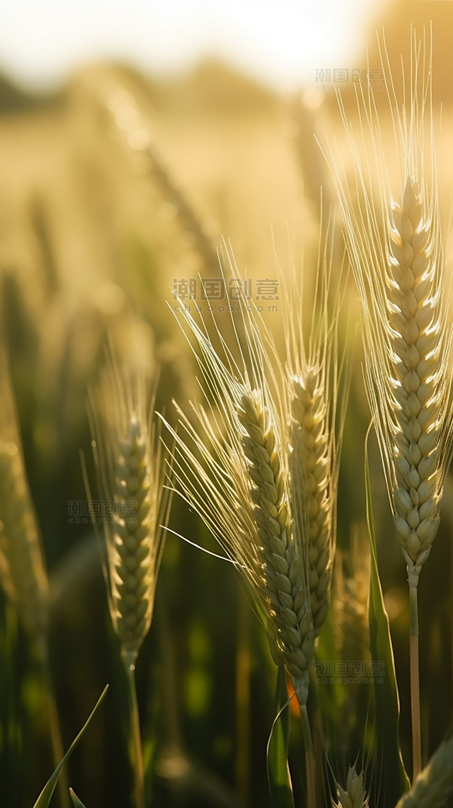 摄影图小满春天小麦麦穗一片麦田蓝天白云阳光明媚的春天