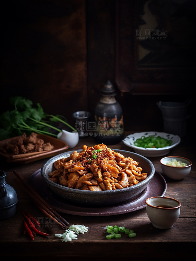 美味爆炒肥肠中餐中式餐饮川菜中国菜摄影图高清食物拍摄