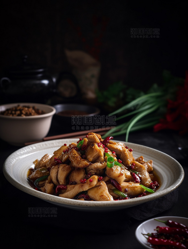 美味炒鸡肉中餐中式餐饮川菜中国菜摄影图高清食物拍摄