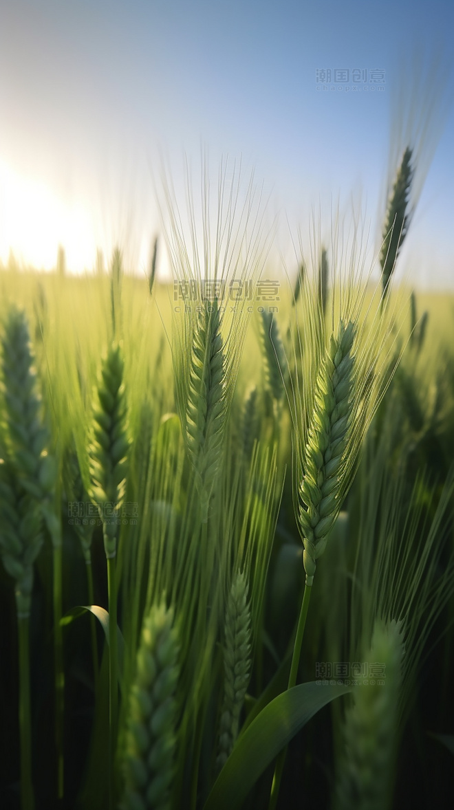 小麦春天麦穗一片麦田蓝天白云摄影图阳光明媚的春天
