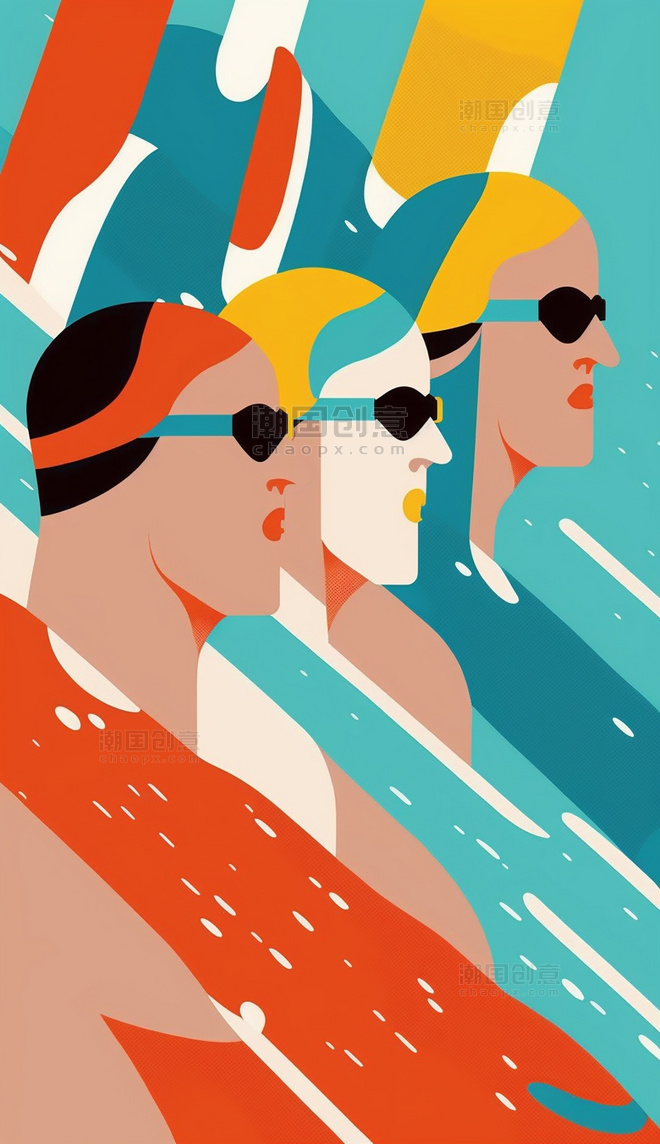 美式游泳运动员数字插画