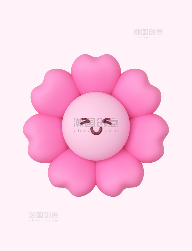 C4D立体表情粉色花朵