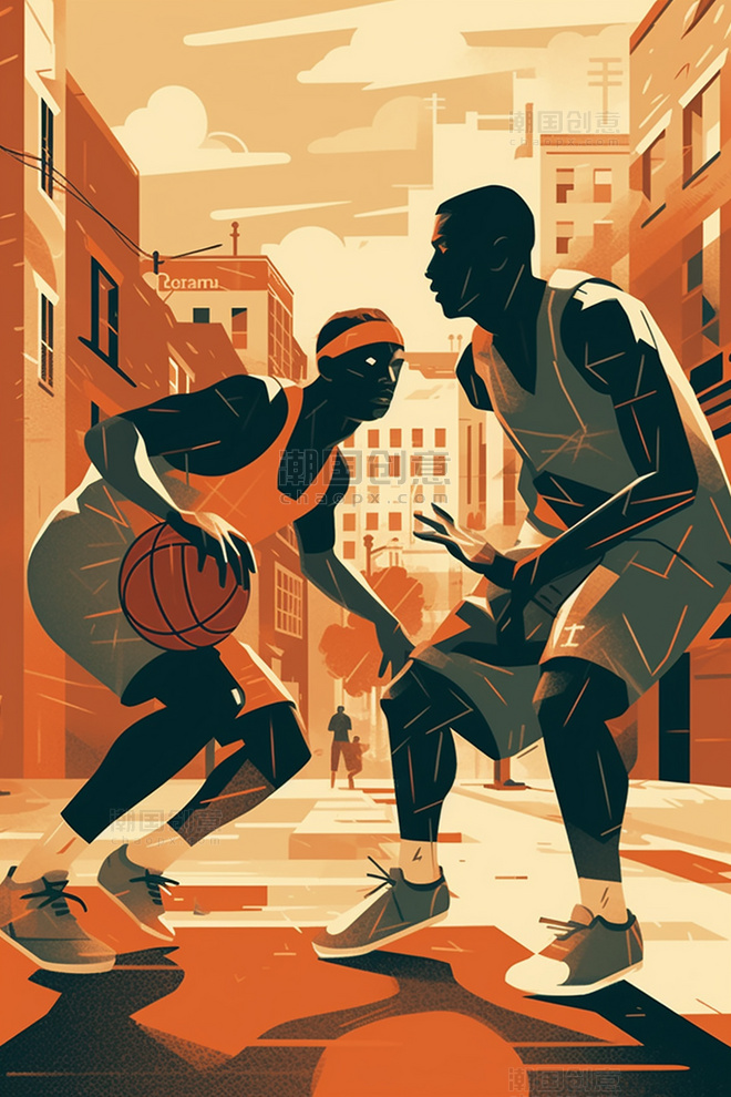 篮球体育运动扁平数字艺术插画