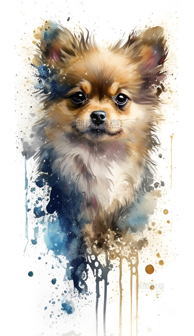 水彩泼墨十二生肖可爱小狗创意艺术插画