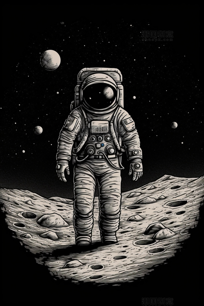 航天航空宇航员在太空卡通数字插画