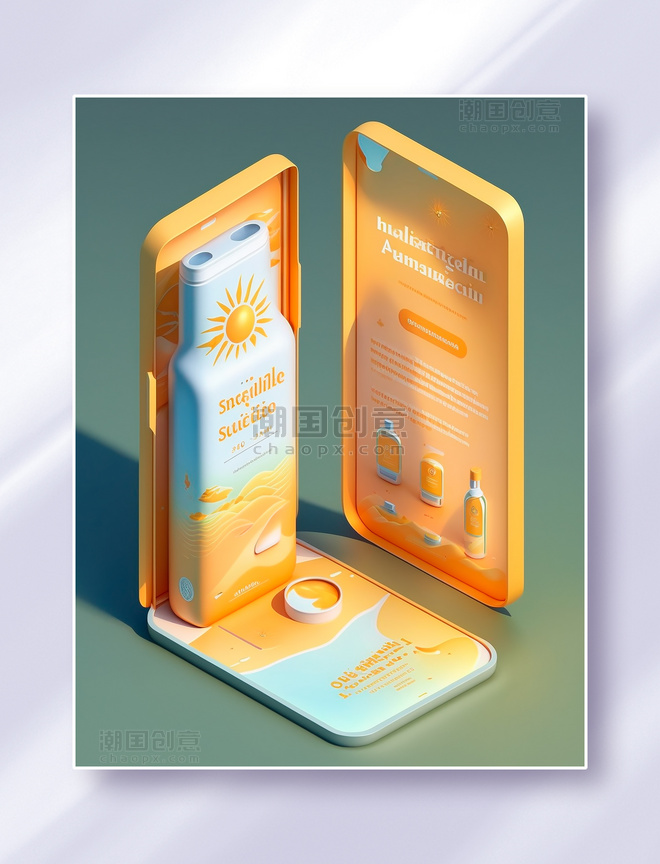 2.5D橙色防晒霜用品主题手机APP界面设计UI