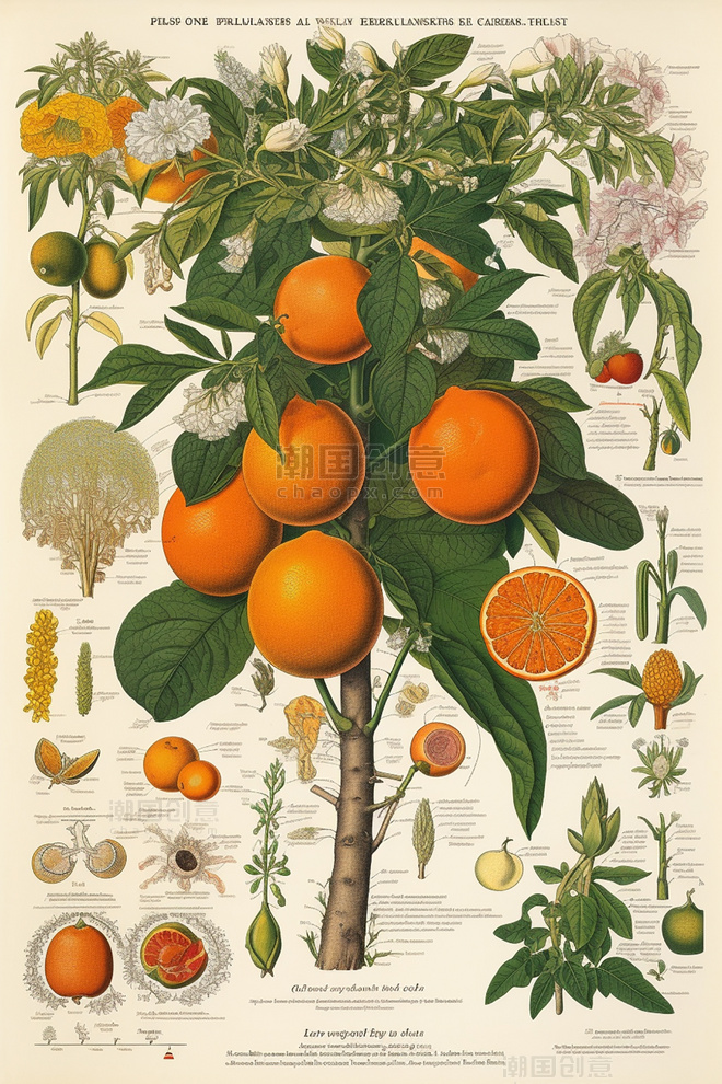 橙子水果科普科学手抄插图