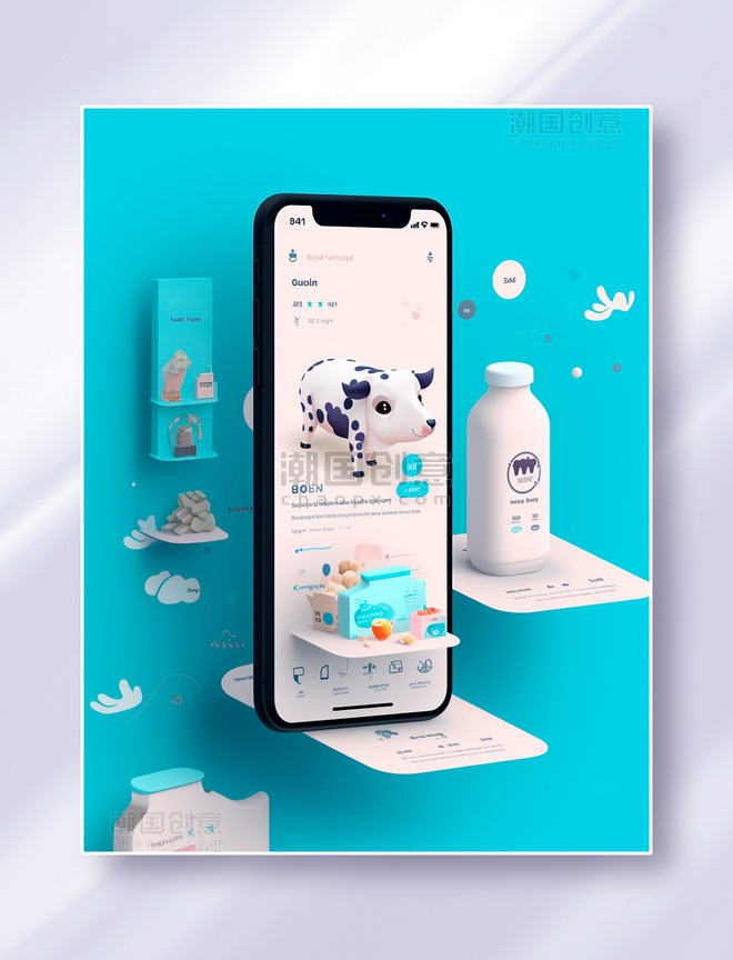 清新简约立体奶粉牛奶主题手机APP界面UI设计电商网购