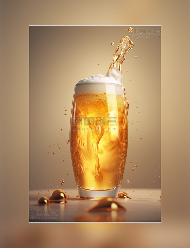 金色啤酒玻璃杯摄影