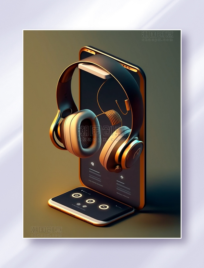 炫酷黑金色耳机类立体手机APP应用程序界面设计电商促销