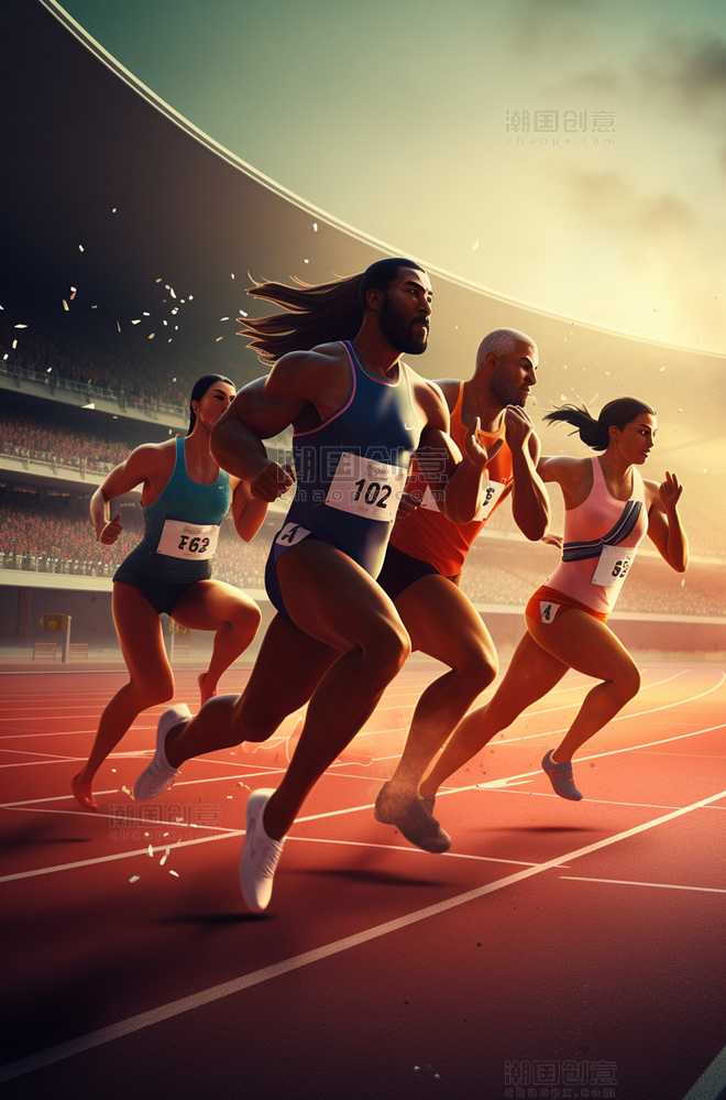 体育运动奥运会田径赛场运动员跑步竞技插画
