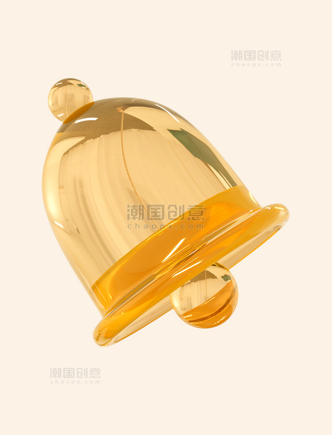 3D立体玻璃材质购物黄色铃铛元素