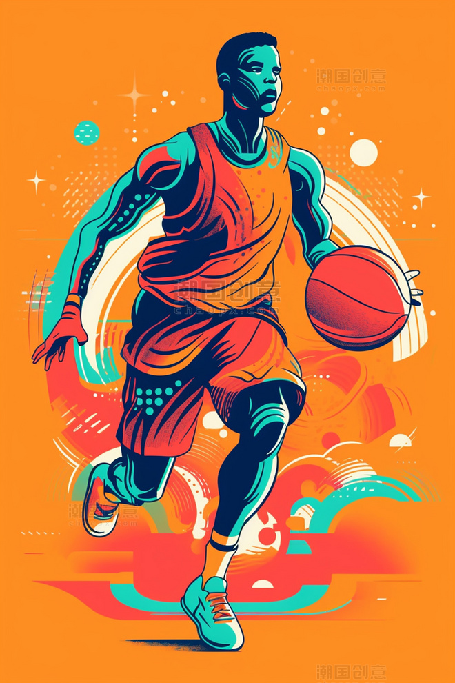 体育运动篮球动感运动员数字插画