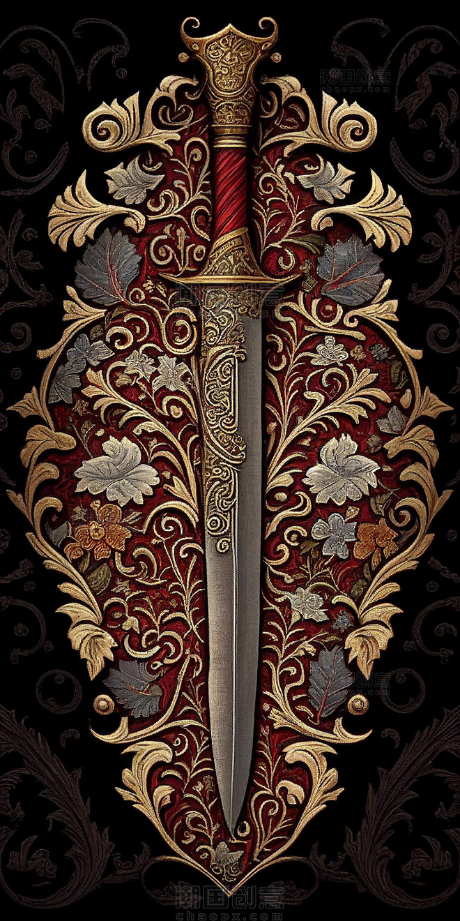 中世纪蓝翼宝剑地毯插画