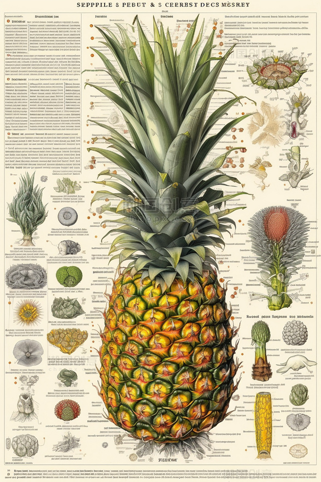 菠萝科学展示手绘插图