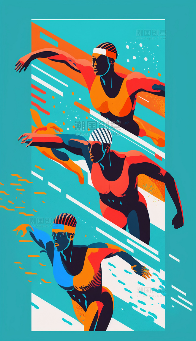 扁平美式游泳运动员插画