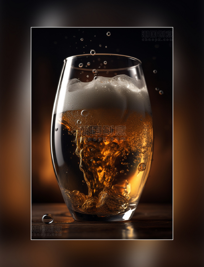 透亮玻璃杯啤酒气泡摄影