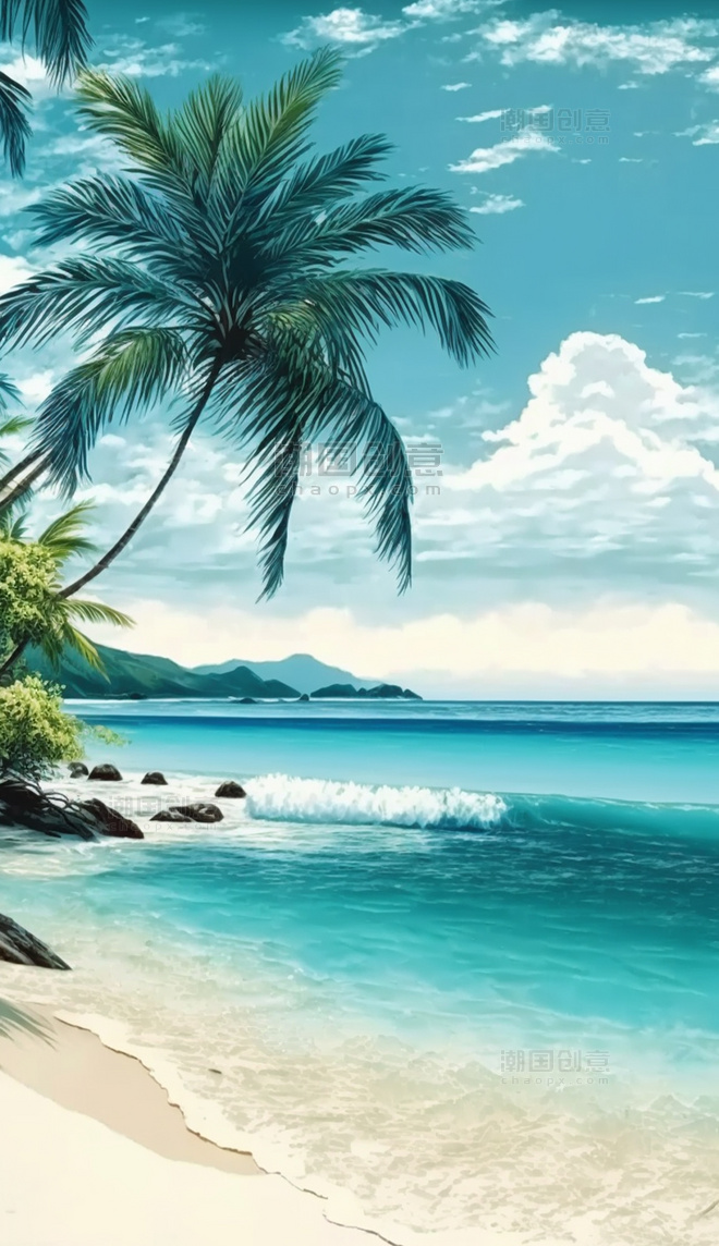 夏天海岛椰树沙滩