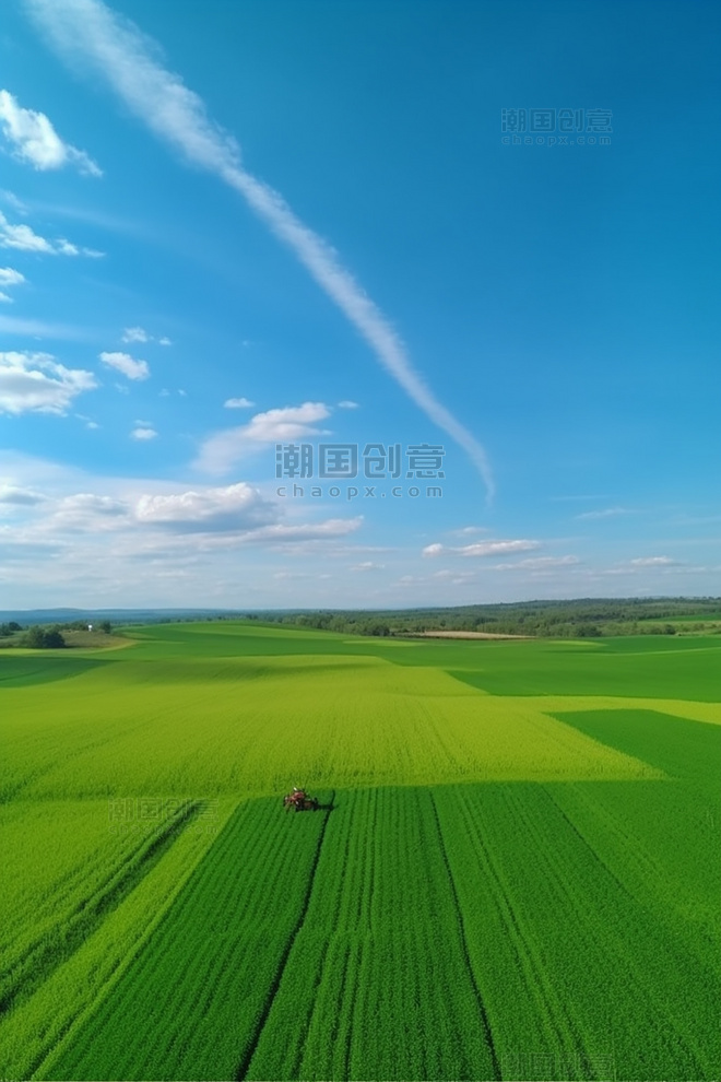 无人机农业场景摄影阳光明媚明亮绿色春天云高清摄影