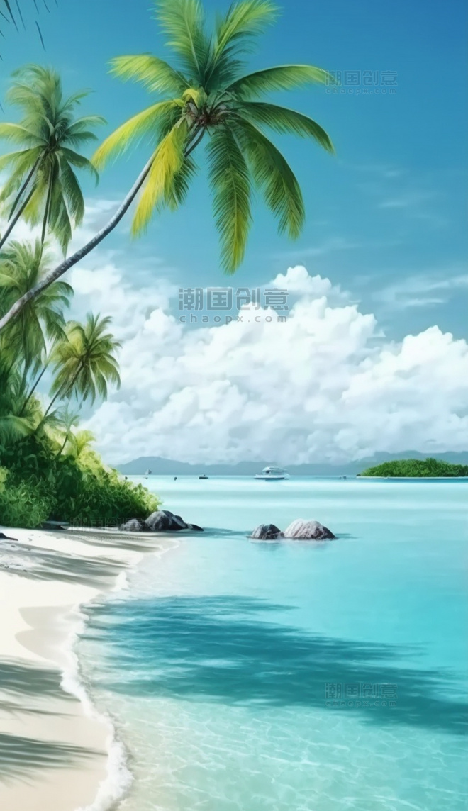 夏季海岛椰树沙滩背景