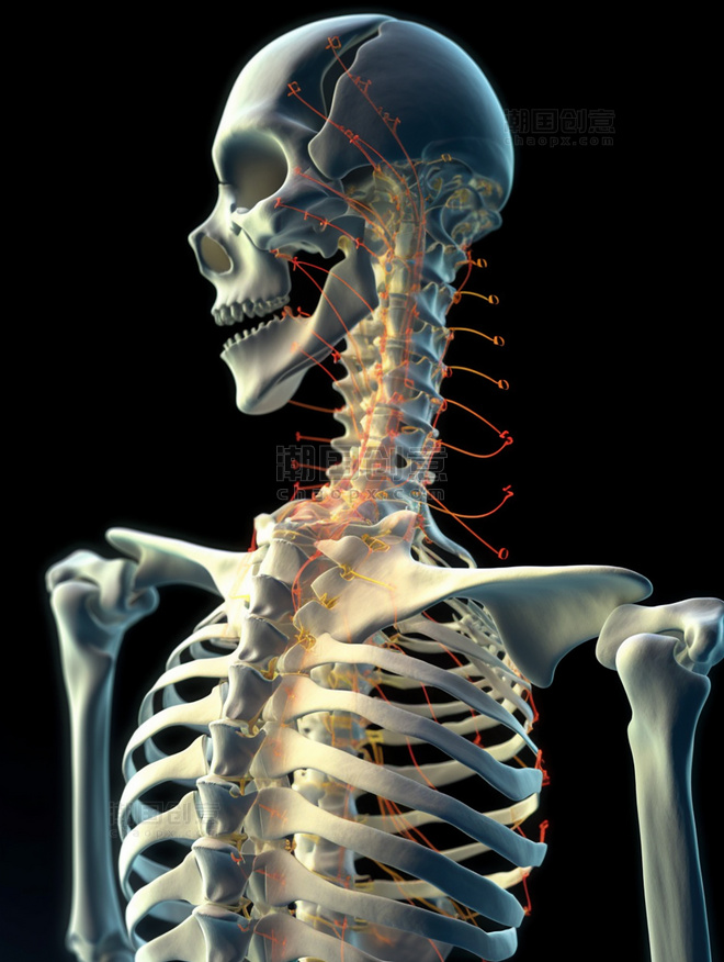 人体颈椎部位关节人骨透视图