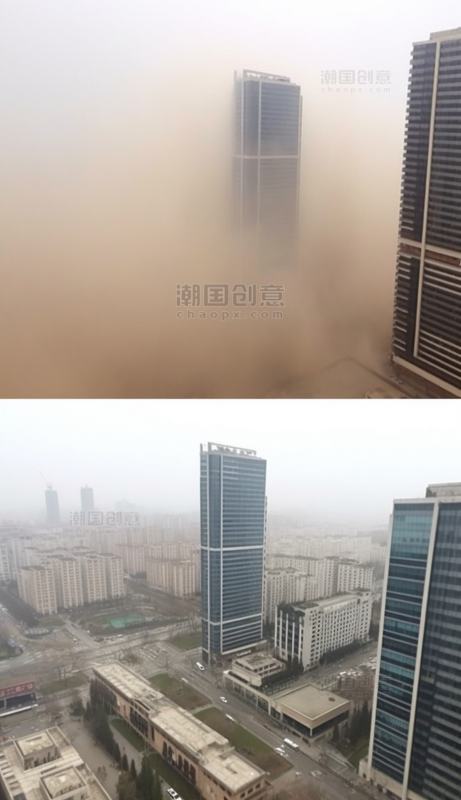 沙尘暴席卷城市对比图