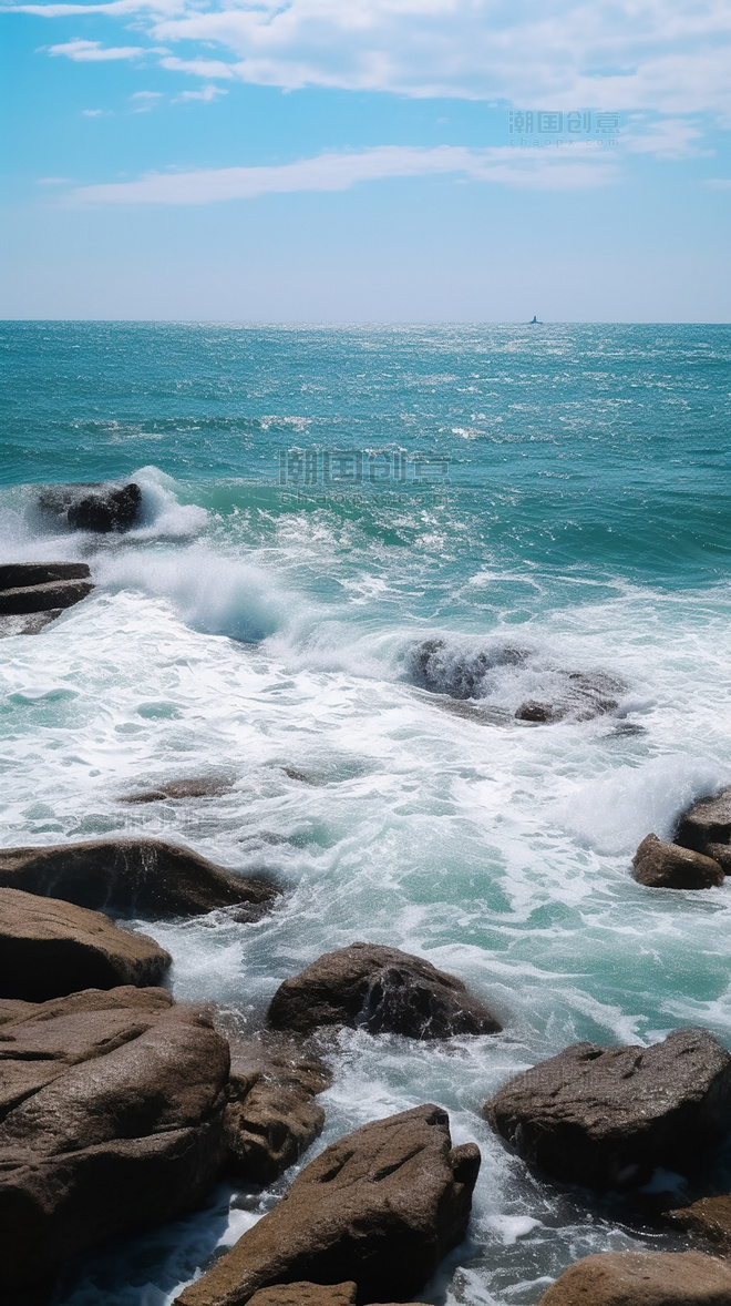 石头大海海浪海边海岸岩石悬崖波浪美丽的风景海洋摄影图