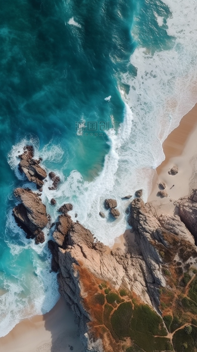 海岸岩石无人机摄影鸟瞰图大海悬崖波浪美丽的风景海洋摄影图