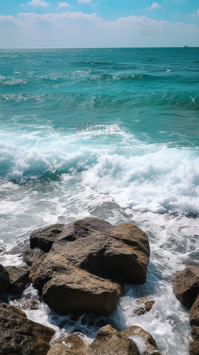 悬崖波浪海浪石头大海海边海岸岩石美丽的风景海洋摄影图