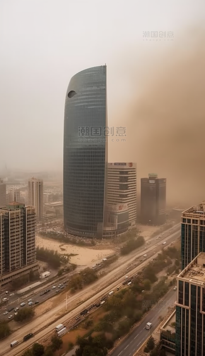 沙尘暴席卷城市办公写字楼