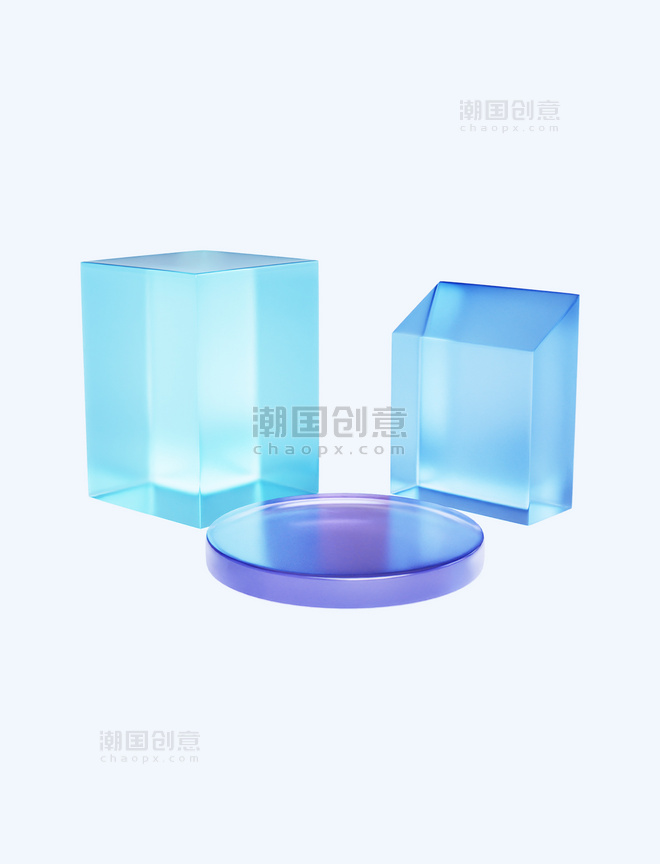 3D立体玻璃质感几何装饰元素