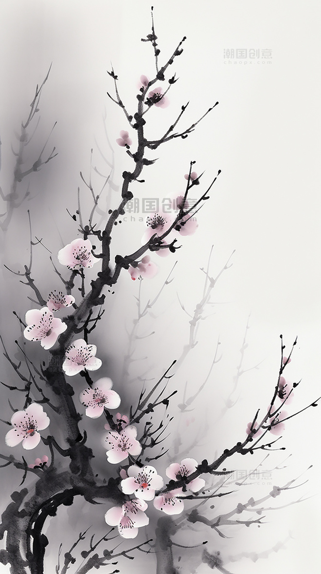 中国風水墨画梅の花扇 遠 中国風水墨画梅の花扇 遠