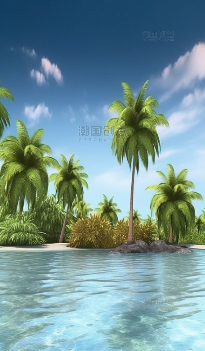 夏日海滩椰子树背景 
