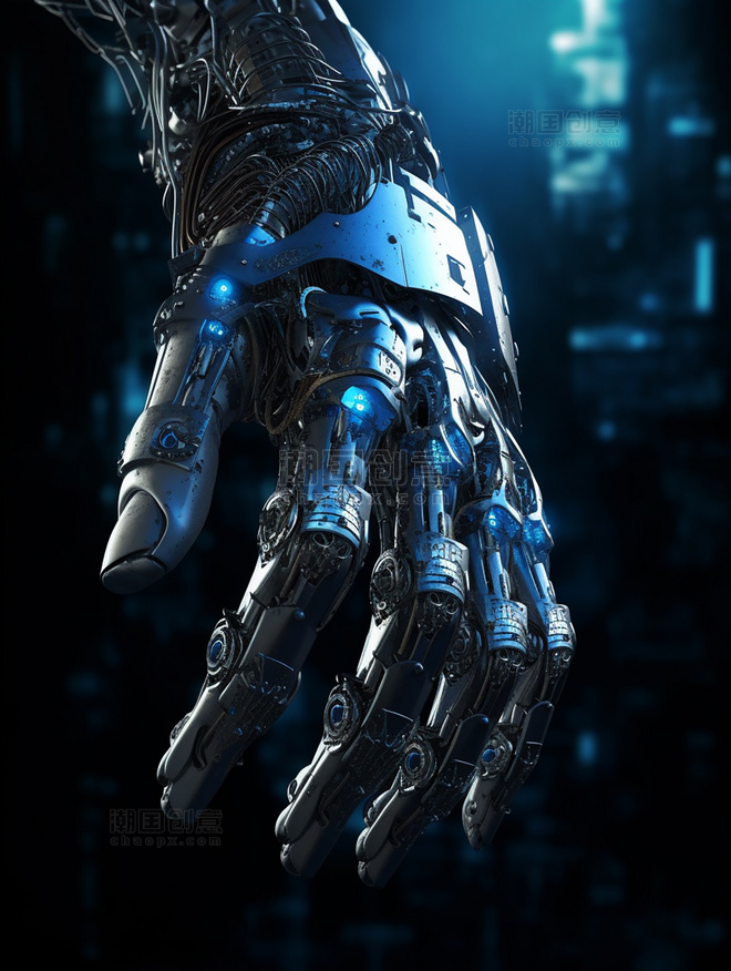 蓝色机械臂科技科幻大数据未来科技AI绘画