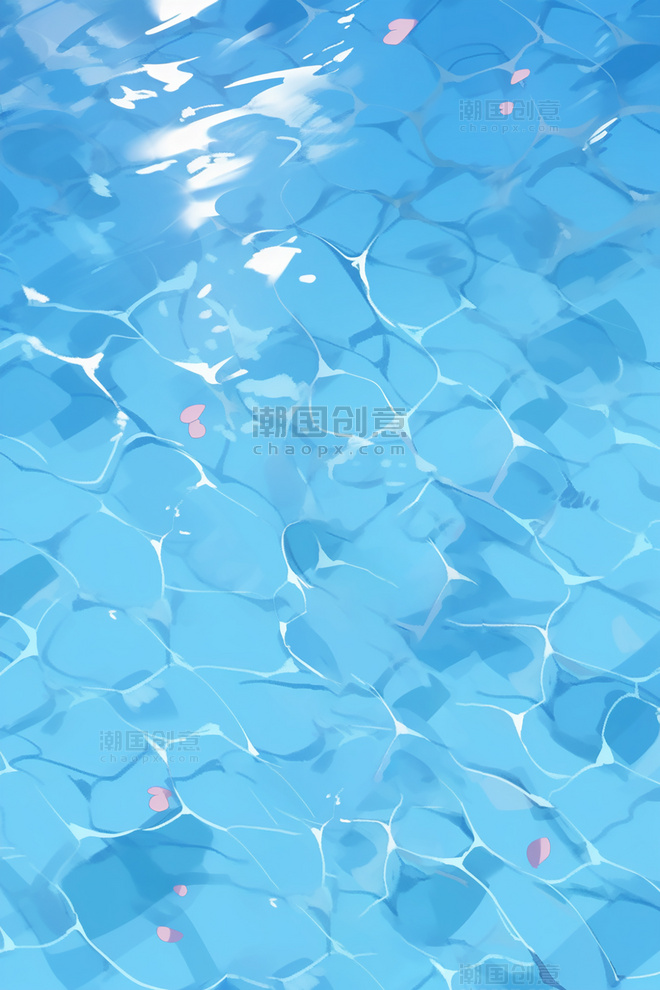 蓝色夏天夏季泳池游泳池水池数字插画