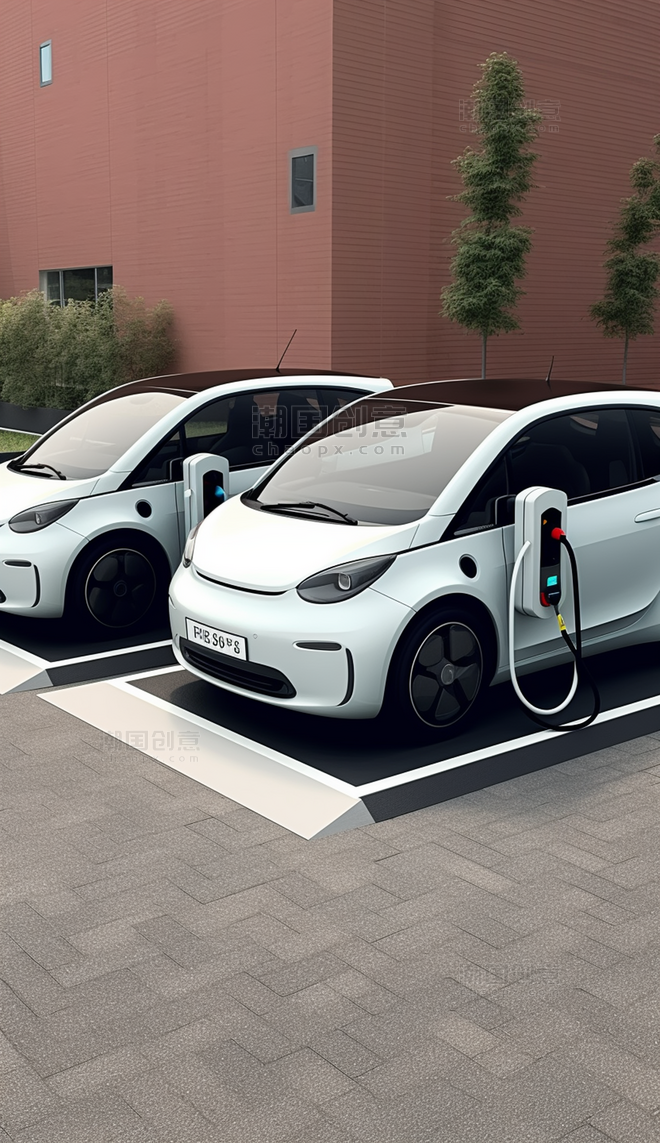 室外停车场新能源汽车在充电桩充电