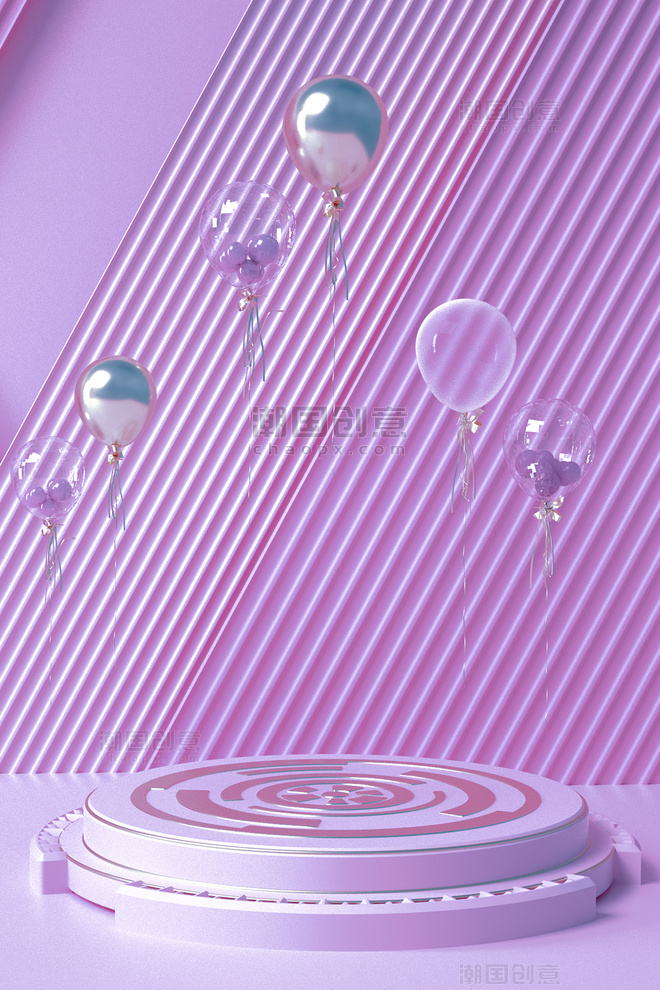 几何元素紫色C4D3D空间感AI绘画