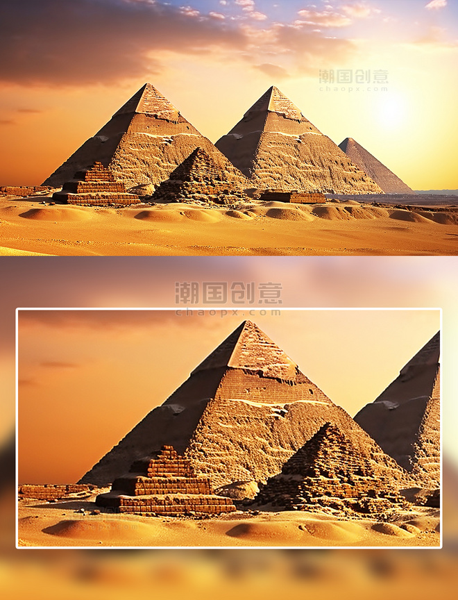 夕阳埃及金字塔城市建筑摄影
