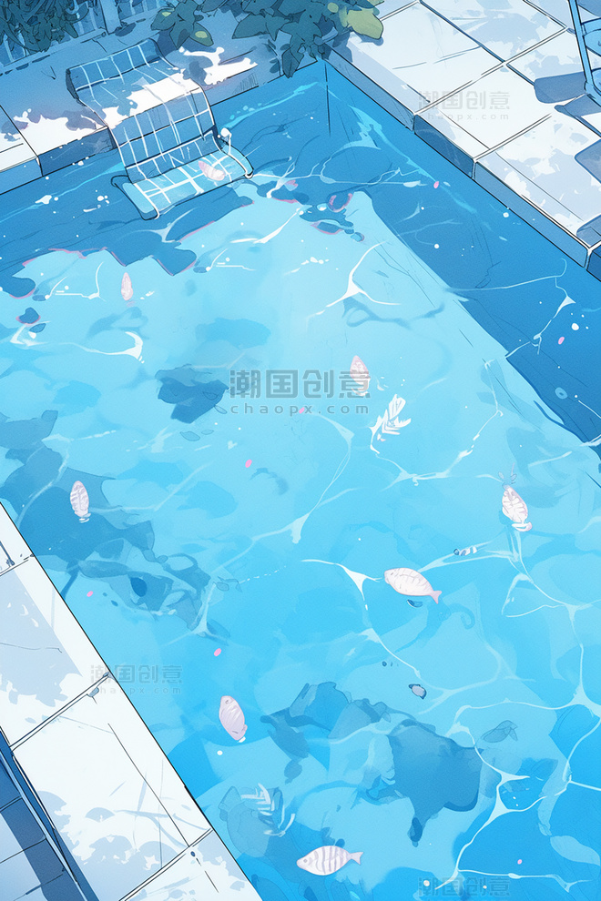 夏天蓝色夏季泳池游泳池水池数字插画