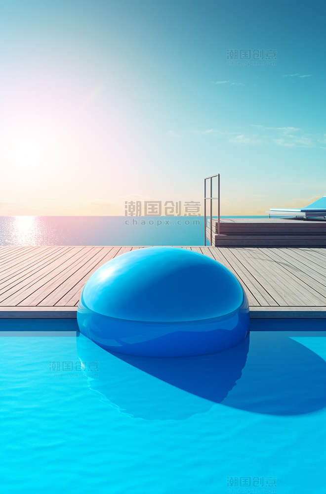 夏天夏季蓝色泳池水池展台背景