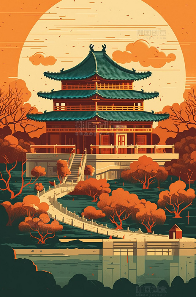 北京城市插画扁平风景数字艺术