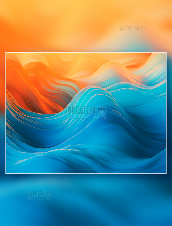 层次感分明的蓝橙色抽象渐变曲线磨砂玻璃质感